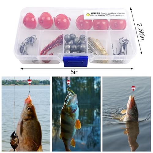 Fishing Bobbers Tackle Kit, 80pcs Beginners Equipments Included Fishing Bobbers Hooks Sinkers Weights Basic Starter Kit for Trout Bass Catfish Panfish