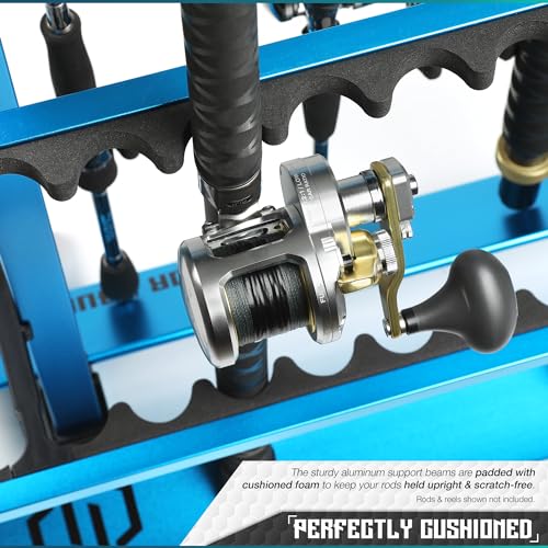 Savior Equipment Fishing Rod Rack Holder Organizer, 24-48 Slots to Hold Fresh Salt Water Spinning Rods & Reel Combo, Lightweight Aluminum Vertical Fish Pole Garage Storage Ground Display Stand - color: Ocean Blue, size: 48-Slots