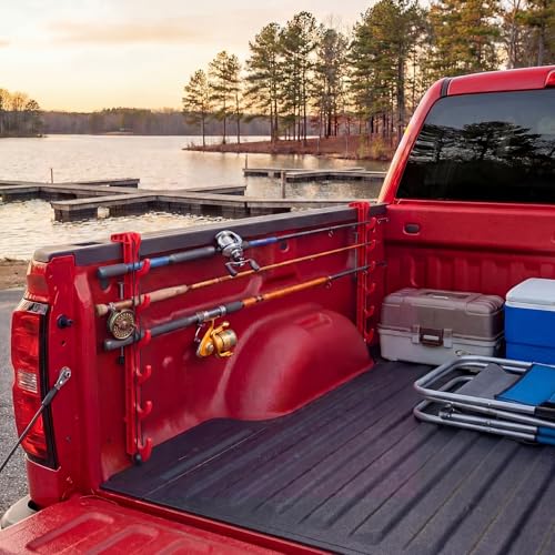 2 Sets Truck Bed Fishing Rod Holder, Fishing Pole Rack for Truck Holds 4 Rods, Fits 2.36" Thick Rails, Easy Install Kayak & Fly Rod Storage Stand - color: Red, style: 6 Holes