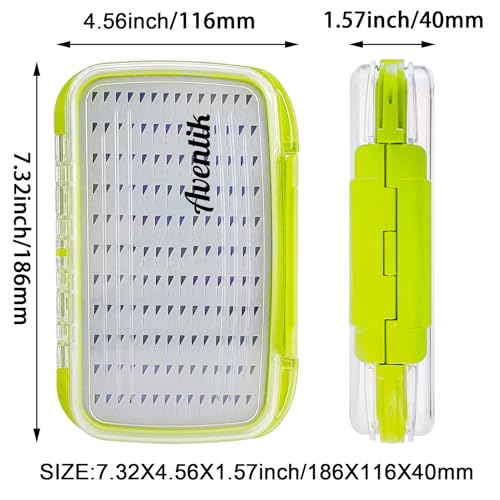 Aventik Waterproof Clear Fly Box Double Sides Floating Lightweight Fly Fishing Case Large Capacity Grip Foam Nymph Wet Dry Flies Lure Box(H18 Green, SIZE C:7.32X4.56X1.57inch) - color: Green, size: SIZE C:7.32X4.56X1.57inch