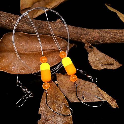 Pompano-Rigs-for-Surf-Fishing-Saltwater-Gear with Double Circle & Wide Gap Hook-6-Pack Surf Fishing Tackle - color: Orange and Yellow 3/4"Floats 6-Pack, size: #2 Wide Gap Hook