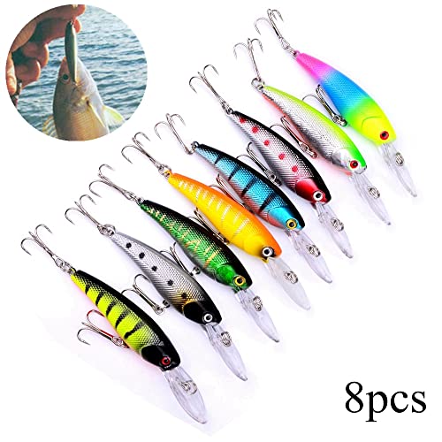 8pcs Fishing Lures Set - Minnow Swimbait Bass Trout Baits, Artificial Minnow Lures for Bass, Crank Bait for Trout, Salmon