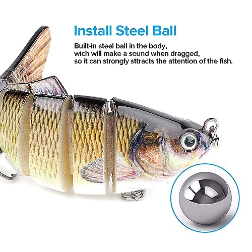Realure 3 Pack Multi-Jointed Pike Swimbaits, 10.2cm 14g Slow Sinking Articulated Lures with Multi-Size Fishing Leaders, 3D Lifelike Glide Baits for Pike Muskie Bass Freshwater Saltwater