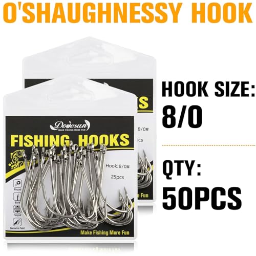Dovesun Fishing Hooks Saltwater O'Shaughnessy Fishing Hooks 100/80/70/60/50pcs Stainless Steel Forged J Hooks Trolling Sea Bass Striper Cod Bluefish Striped Bass 1# 2# 4# 6# 1/0-8/0 - color: 8-0*50PCS