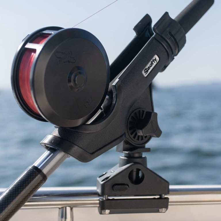 Scotty #230-BK Powerlock Black Rod Holder with #241 Side Deck Mount | 360 Degree Rotation, Heavy-Duty Nylon, Fishing Accessory, Adjustable