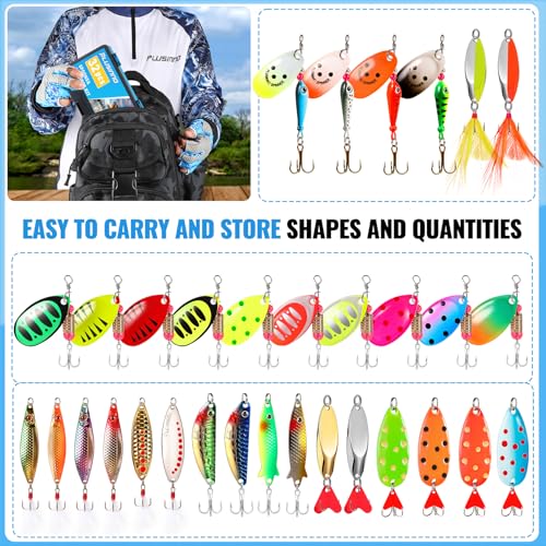 PLUSINNO Fishing Lures Spinner baits for Bass - 16/32 pcs Spinner Lures Kit with Portable Carry Bag, Hard Metal Spinner Baits for Trout - color: 32pcs spinner set with box