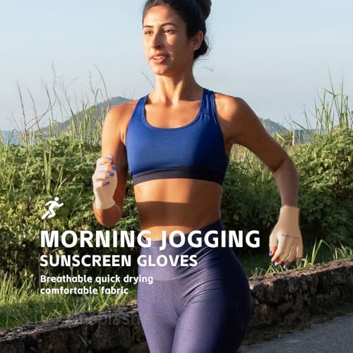 Unisex UV Protective Fingerless Gloves UPF 50+ Summer Sun Glove for Outdoor Fishing Cycling Hiking Driving Kayaking - color: Apricot, size: Large
