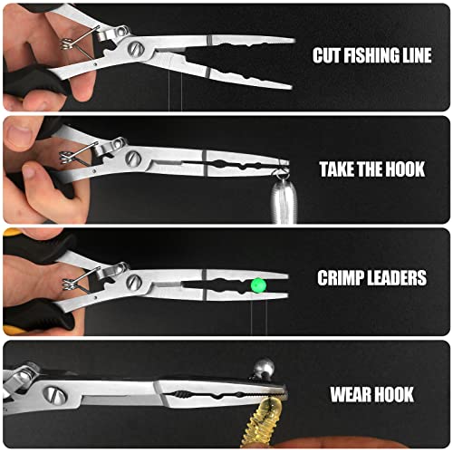 Hikary Long Nose Fishing Pliers,Ice Fishing Gear,Stainless Steel Hook Remover Braid Cutter Rustproof Fishing Multi-Tools Fishing Gripper for Freshwater Saltwater - color: yellow-8.8inch