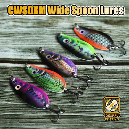 Fishing Spoons, Wide-Body Trolling Spoons with Treble Hooks for Bass, Trout, Pike, Walleye, Catfish Fishing Spoon Lures 5-Pack - color: 3/8oz treble hook spoons