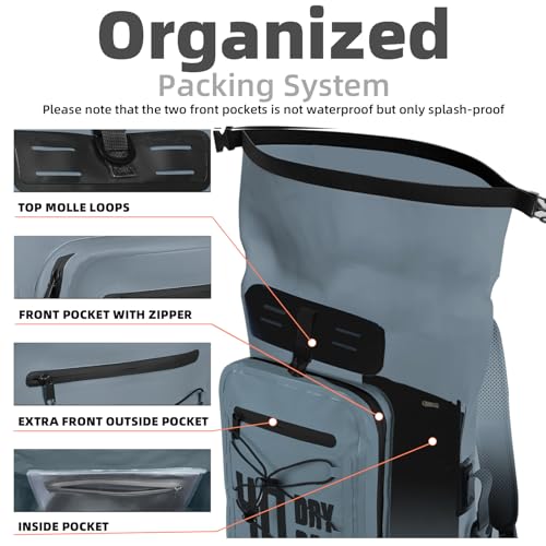 MORXPLOR Dry Bag Waterproof,5L/10L/20L/30L/40L/55L Roll Top Dry Bag Backpack with WaterProof Phone Case for Swim,Kayak - color: Middle Grey, size: 30Liter