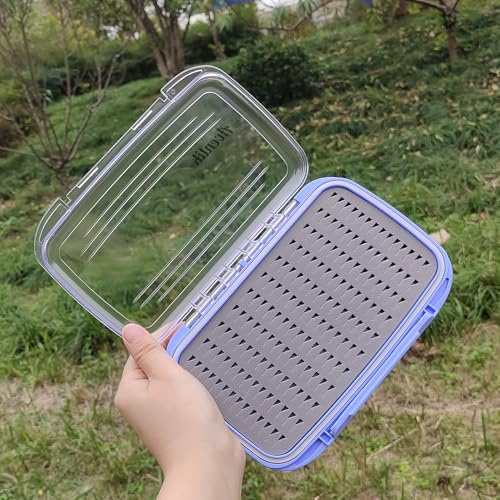 Aventik Waterproof Clear Fly Box Double Sides Floating Lightweight Fly Fishing Case Large Capacity Grip Foam Nymph Wet Dry Flies Lure Box(H18 Blue, SIZE C:7.32X4.56X1.57inch) - color: Blue, size: SIZE C:7.32X4.56X1.57inch