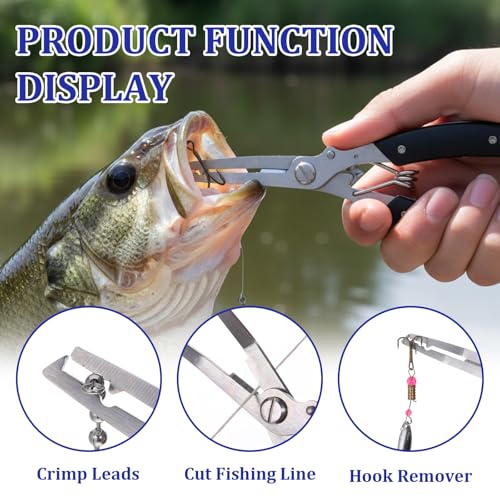 Stainless Steel Fishing Pliers Fishing Hook Remover Needle Nose Pliers Line Cutter Plier with Lanyard Multi-Function Braid Cutter Lockable Handy Fish Tool with Storage Bag For Men Saltwater Freshwater