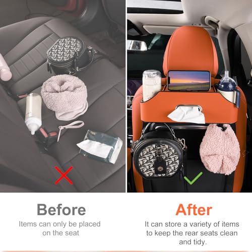 Car Rear Backseat Extra Multifunctional Drink Cup Holder Organizers with Tissue Storage Box Organizer & Hooks for Car Seat Back. Orange - color: Orange