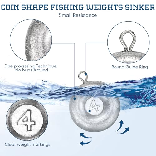 24 Pieces Fishing Disc Sinkers Weights Disc Sinker Fishing Sinkers Weights for Saltwater Catfishing Trolling Surf Tackle - size: 1 oz, 2 oz, 3 oz, 4 oz, 6 oz