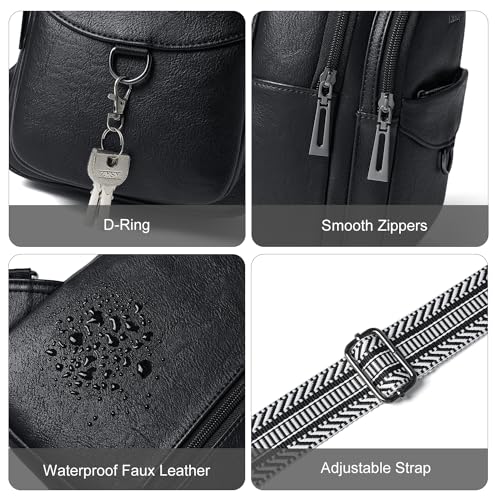 LATMAP 7L Sling Bag for Women Men Crossbody Belt Bag Small Travel Sling Backpack Anti Theft Chest Daypack Purse Faux Leather - color: Black