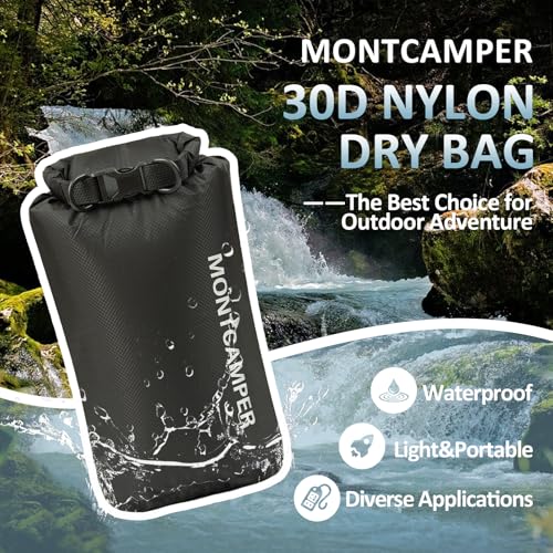 Waterproof Dry Bag 5L – 30D Nylon Roll Top Dry Sack with PU Coating, Lightweight Water-Resistant Storage for Kayaking, Camping, Hiking, Fishing & Beach (Black) - color: Black, size: 5L