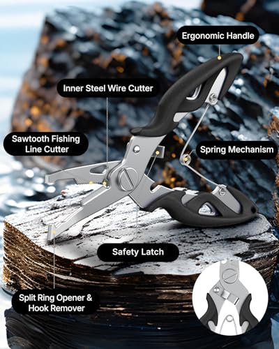 Pawfly 250 Pcs Split Rings and Split Ring Pliers, 5 Sizes Fishing Split Rings & Fishing Pliers Kit for Fishing, Fishing Lure Connectors, Stainless Steel Split Rings for Saltwater & Freshwater - color: Black