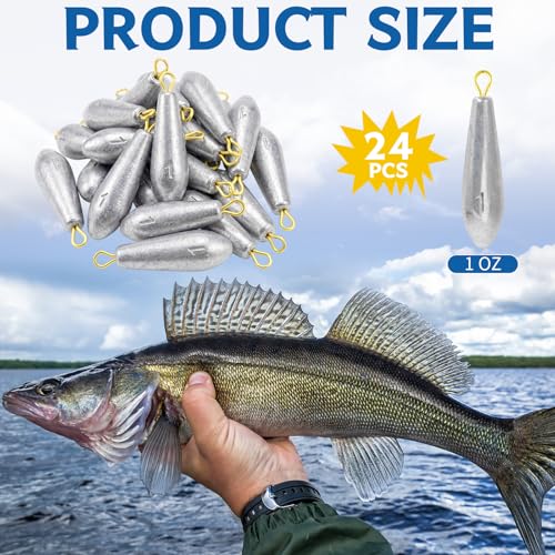 Landhoow Drop Shot Fishing Sinker Weights Kit Freshwater Catfishing Fishing Sinker Bass Casting Removable Line Saltwater Streamlined Snap Weight for Trolling Surf Tackle - size: 1 oz