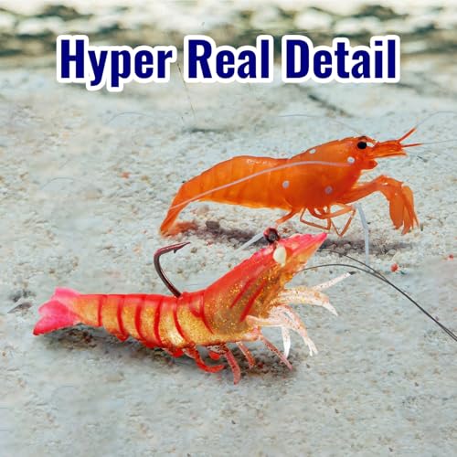 3Pcs Shrimp Fishing Lures for Saltwater and Freshwater Soft Bait Pre-Rigged Glow Eyes Lifelike Silicone Prawn Jig for Bass Trout Redfish Flounder Crappie Snook Walleye Fishing - color: 3.5 in 3pcs