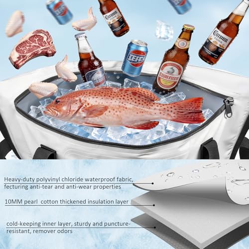 THKFISH Insulated Fish Cooler Bag, 25x17.5in Portable Soft Cooler Bag for Caught Fish, Travel, Beach, Camping, Picnic, Lunch, Fishing, 24HR Cold Retention(White-Blue) - color: White-blue-25x17.5x8.6"