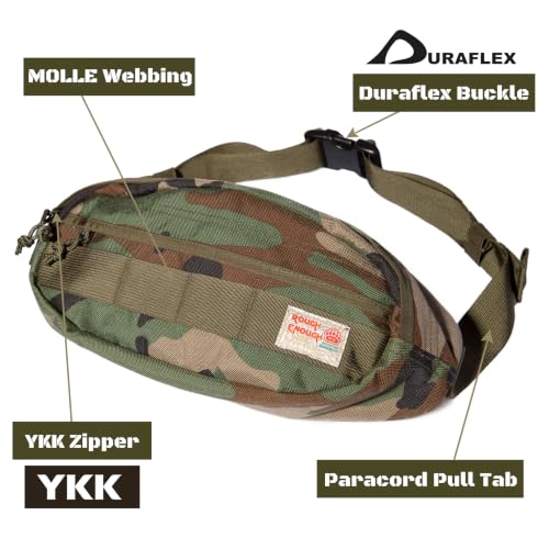 Rough Enough Tactical Fanny Pack for Men Crossbody Waist Bag for Hunting Fishing Hiking Travel Army Green Camo Cordura