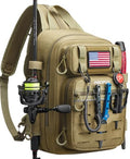 Piscifun Fishing Backpack Tackle Bag with 2 Rod Holders, Multi-Compartment Storage, MOLLE System, Water-Resistant Lightweight Outdoor Pack - color: Double Shoulder - Khaki, style: Standard