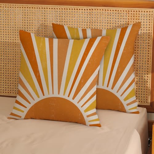 Summer Outdoor Pillow Covers 16x16 Inch 2 Pcs Mustard Yellow Orange Sunshine Decor Throw Pillows Boho Abstract Sun Farmhouse Holiday Decoration Pillowcase Linen Cushion Cover for Couch Sofa Bed - color: Boho Sun 04, size: 16" x 16" (Pack of 2)