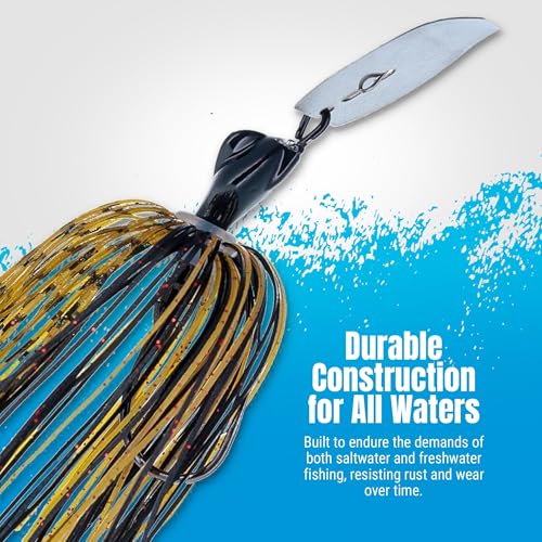 Reaction Tackle Breaker Jigs for Bass Fishing, Bladed Vibrating Swim Jig Lures with Silicone Skirts, Weedless Bait for Pike, Walleye, Muskie - 3 Pack - color: Variety Pack, size: 1/4 Oz