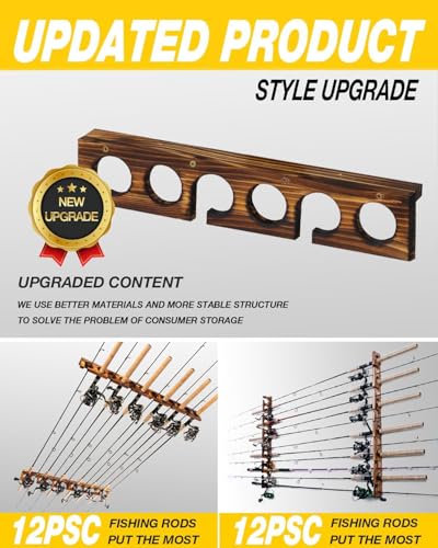 Ghosthorn Holds Up to 6 Rods Fishing Pole Rod Racks Wall or Ceiling Mounted Fishing Pole Rod Holders for Garage Storage Organizer Fishing Gear Equipment for Men Women - style: simple 1 set holds up 6 rods