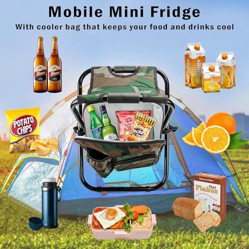 Kikerike Folding Stool Backpack Insulated Cooler Bag, Collapsible Camping Hunting Fishing Multifunction Chair with Front Pocket and Bottle Pocket for Outdoor Events, Hiking, Travel, Beach - color: Camouflage