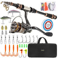 PLUSINNO Fishing Rod and Reel Combos - Carbon Fiber Telescopic Fishing Pole - Spinning Reel 12 +1 Shielded Bearings Stainless Steel BB - color: Full Kit with Carrier Case, size: 2.4M 7.87FT