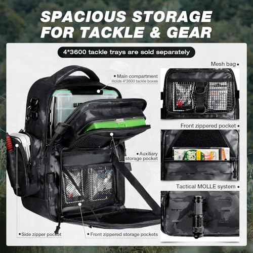 Ghosthorn Fishing Backpack Waterproof Tackle Bag Sling Bag Gift - color: Tpu Black, size: Large