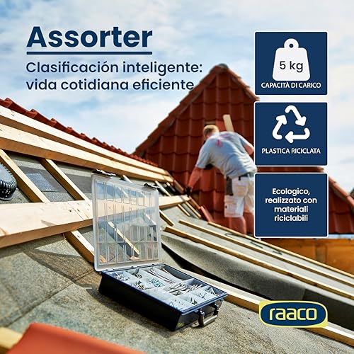 Raaco Assorter Tool Box Organizer – Full-Size –15 Slots Adjustable Grid, Semi-Transparent Lid, Polypropylene (PP) Storage Box for Screws, Nuts and Bolts, Small Parts & Hardware (Assorter 55 4x8-15) - size: Full-Size –15 Slots, style: Adjustable Grid