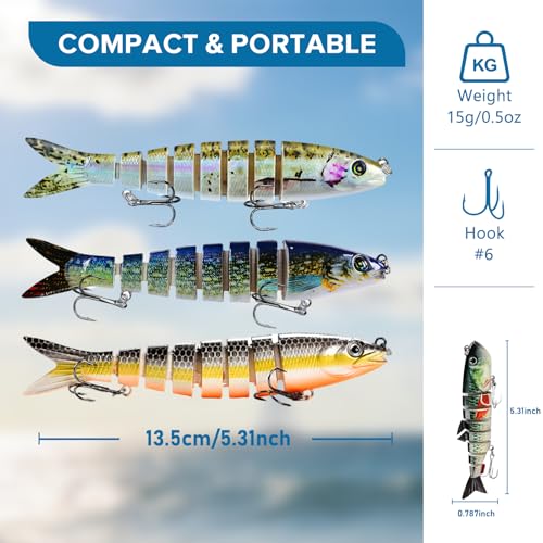Keenjorika Fishing Lures Multi Jointed Fish Fishing Kits, Slow-Sinking Lifelike Segmented Swimbait Crankbaits, Realistic Swimming Action for Bass, Trout, Pike & Walleye, Freshwater and Saltwater - color: 3 Pack-Style 5