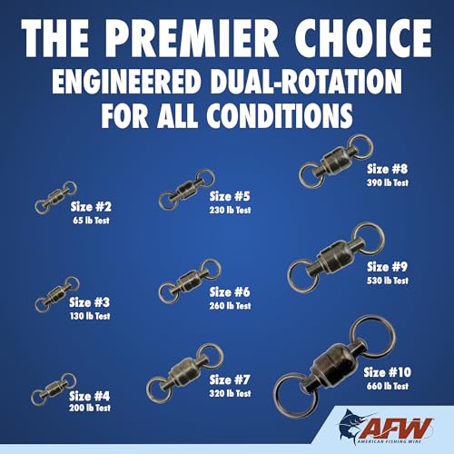 AFW Solid Brass Ball Bearing Fishing Swivels with Double Welded Rings - Patented Bullet Shaped Head for Reduced Water Resistance, Black Finish, Fishing Tackle, Up to 660lb Test - size: Size #5, 230 lb test, 4 pc
