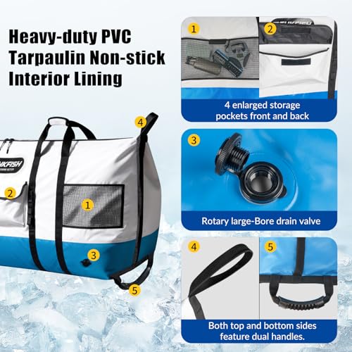 THKFISH Fish Cooler Bag Insulated Fish Kill Bag for Caught Fishing, 70in Waterproof Fishing Catch Bags with Smooth Water-Resistant Zipper Keep Ice-Cold & Fresh Over 48H - color: BLUE--70"*28.5"*11.5"