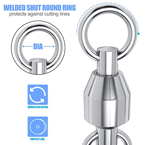 50 Pack Fishing Ball Bearing Swivels, Fishing Tackle Heavy Duty Black Nickel Terminal Tackle Barrel Swivels Leader Lures Connector Stainless Swivels Fishing Tackle - color: white
