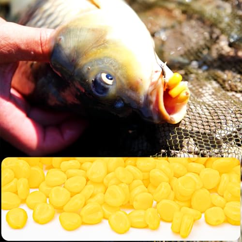 Syosisny 500pcs Floating Fishing Lures - Soft TPR Artificial Baits with Real Corn Scent, Yellow Elastic Fake Corn Baits for Carp, Catfish, and Versatile Freshwater & Saltwater Fishing