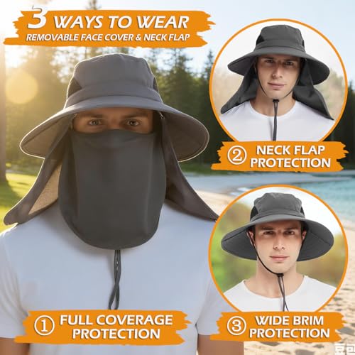 Wide Brim Sun Bucket Hat, Waterproof Boonie Hat for Men & Women | UPF 50+ UV Protection, Adjustable Fit, Chin Strap & Sweatband, Foldable Durable for Fishing Hiking Garden Beach - color: 07 Dark Grey