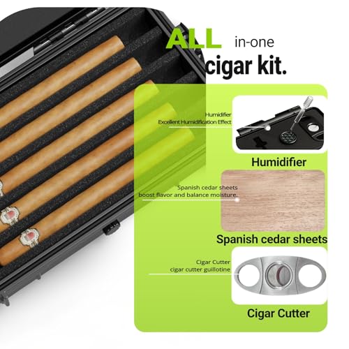 Cigar Humidor, ClGCRAFT Travel Cigar Humidor Box- Portable Cigar Case with Humidifier Disc, Waterproof, Essential Airtight Travel Humidor Kit for Cigar Aficionados (Holds up to 5 Cigars) - size: Holds up to 5 Cigars