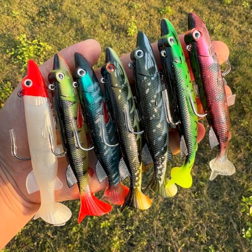 Soft Fishing Lures Shad Minnow Swimbaits, Pre-Rigged Jig Heads Paddle Tail Swim Baits for Bass, Trout, Walleye, Crappie, Sinking Jigs Bait for Saltwater Freshwater, Fishing Gifts for Men - color: B