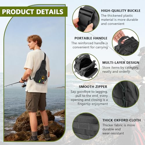 Fishing Backpack Small Fishing Tackle Storage Bag with 3 Methods of Carrying Large Capacity Sling Backpack for Outdoor Hiking Travel Hunting (Black) - color: Black