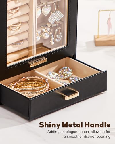 Homde Jewelry Organizer Box for Women Girls Necklaces Rings Earrings Bracelets Storage Case (Black + Gold) - color: Black + Gold
