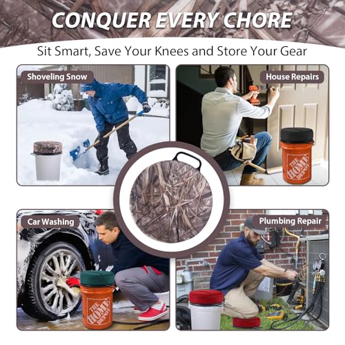 5 Gallon Bucket Seat with 3" Thick Seat Foam Cushion, 360°Swivel Bucket Lid Seat, Waterproof & Silent Bucket Seats for Dove Duck Hunting, Ice Fishing, Baseball, Camping - color: Dry Grass