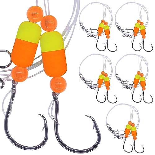 Pompano-Rigs-for-Surf-Fishing-Saltwater-Gear with Double Circle & Wide Gap Hook-6-Pack Surf Fishing Tackle - color: Orange and Yellow 3/4"Floats 6-Pack, size: 2/0 Circle Hook