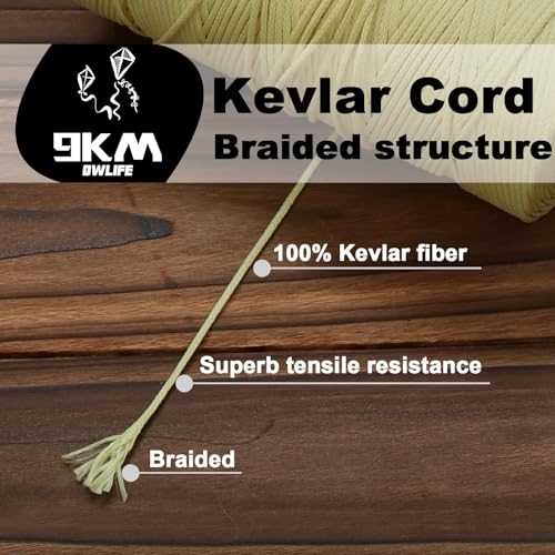 9KM DWLIFE Braided Kevlar Cord, 100lb~2000lb, High Tensile Strength, Abrasion, Flame Retardant, Kite String, Fishing Line, Model Rocket Shock, Tactical Survival Paracord - size: 750lb | 2.3mm(Dia.)x300ft