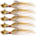 Bucktail Jigs Saltwater Fishing Lures, 5pcs Premium Bucktail Hair Jigs Head Saltwater Striper Lures for Bass Flounder Bluefish Halibut Redfish Surf Fishing 1/4oz 1/2oz 1oz 1.5oz 2oz - color: Brown/White, size: 1.5oz
