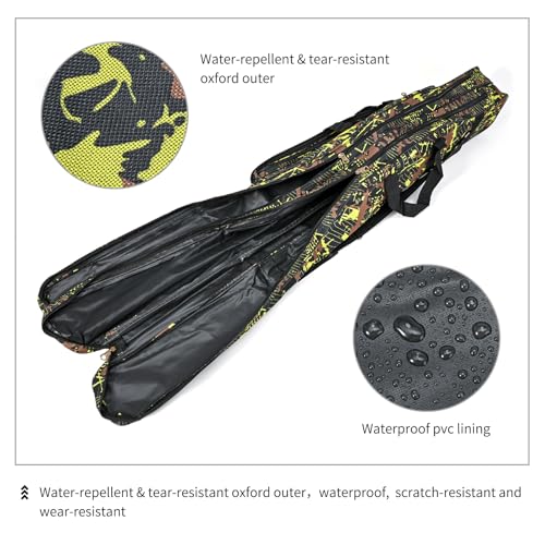 LEOFISHING Portable Folding Fishing Rod Carrier Reel Case Bag 4.27ft/ 4.92ft Oxford Fish Pole Tools Soft Case Pro Gear Tackle Storage Bag for Shoulders Handles (Green Camouflage, 150cm/4.92ft)