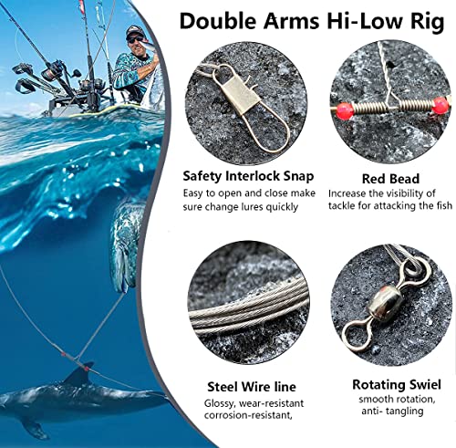 YOTO Fishing Tackle Leaders,Hi-Low Rig,Double Arms Saltwater Stainless Steel Leader with Swivels,High-Strength Fish Wire Gear Equipment, Fishing Gift - color: B1-29.5" 70lb-12pcs