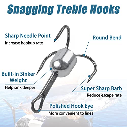 Snagging Hooks Weighted Treble Hooks - 4PCS/8PCS Sharp Treble Fishing Hooks with Weight for Bass Salmon Gator 5/0 6/0 8/0 10/0 - style: 5/0-1oz-8pcs